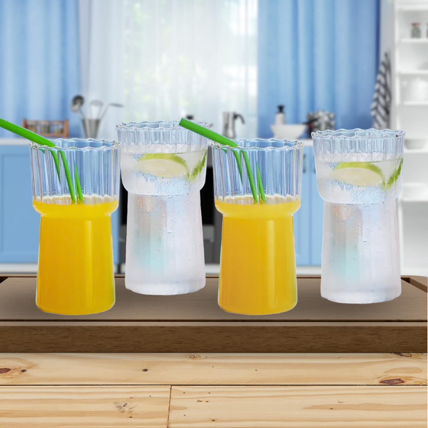 Set 4 Vasos Estriado Alto 590ml