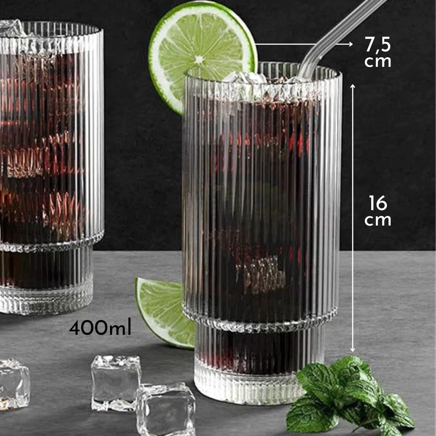 PREVENTA - Set de 2 Vasos de Vidrio Diseño de Líneas 400ml