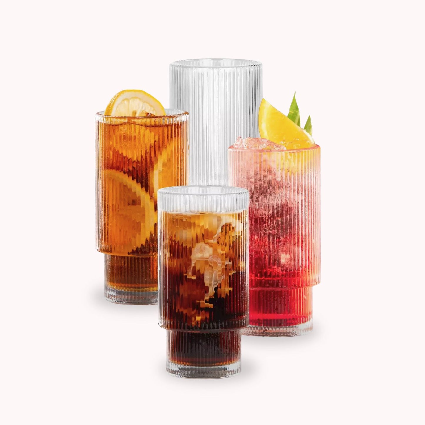 Set de 4 Vasos de Vidrio Diseño de Líneas 280ml