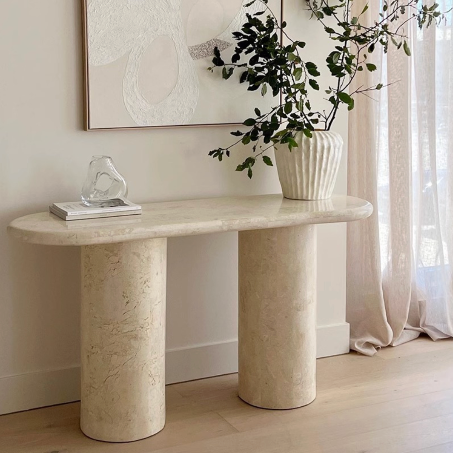 PREVENTA - Mesa de Arrimo Travertino Marfil Atenas