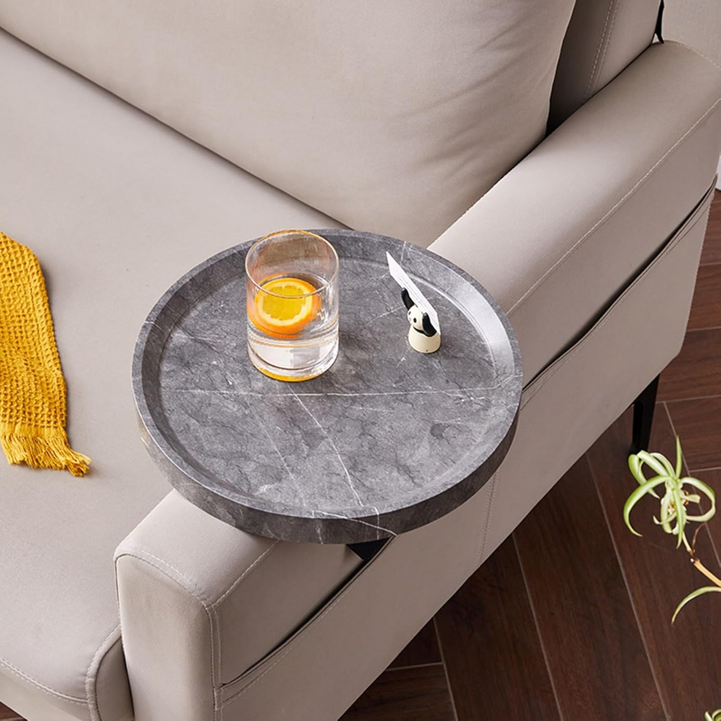 Mesa Para Sofá Gris Redonda