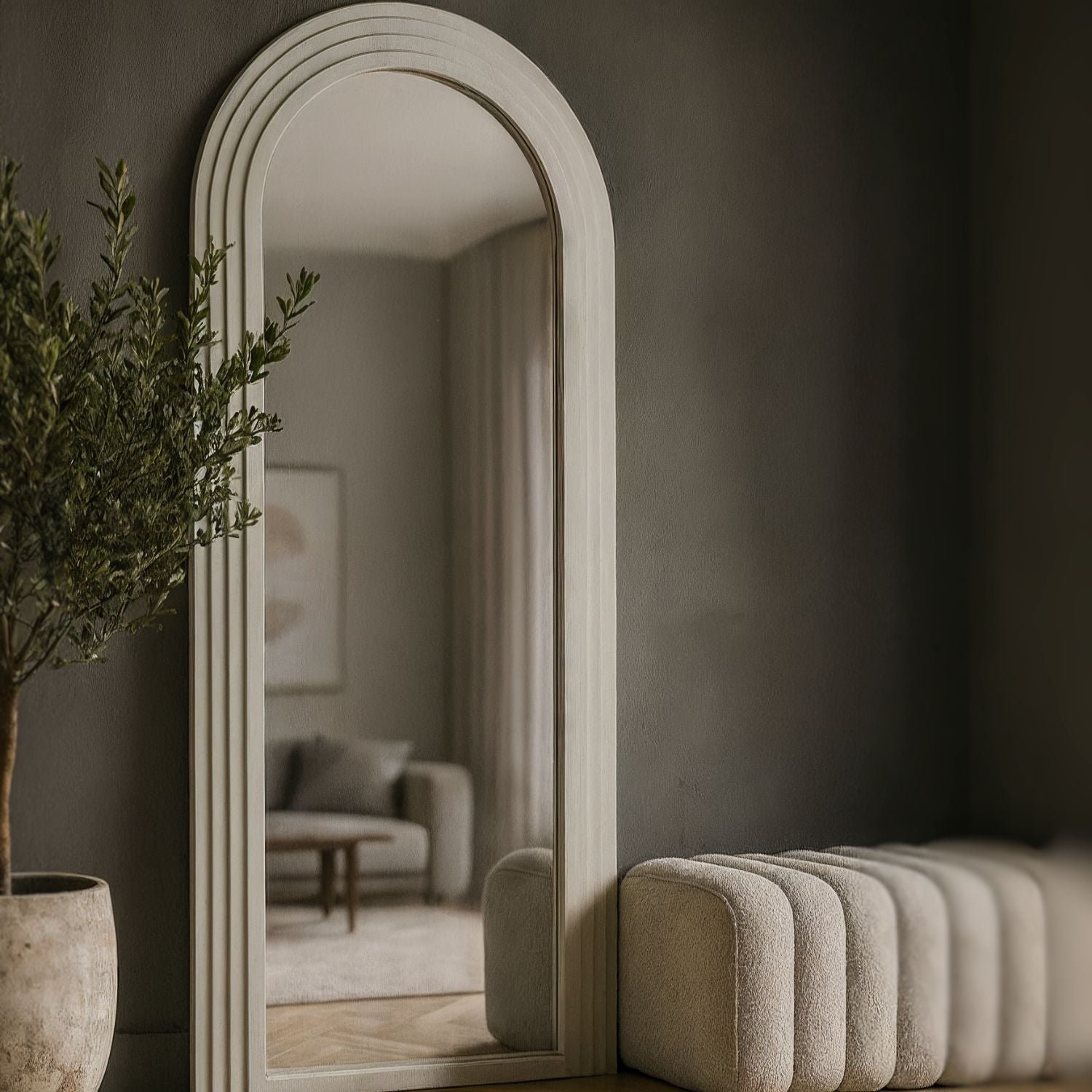 Espejo Arco Escalonado Beige Cuerpo Entero 200x100cm
