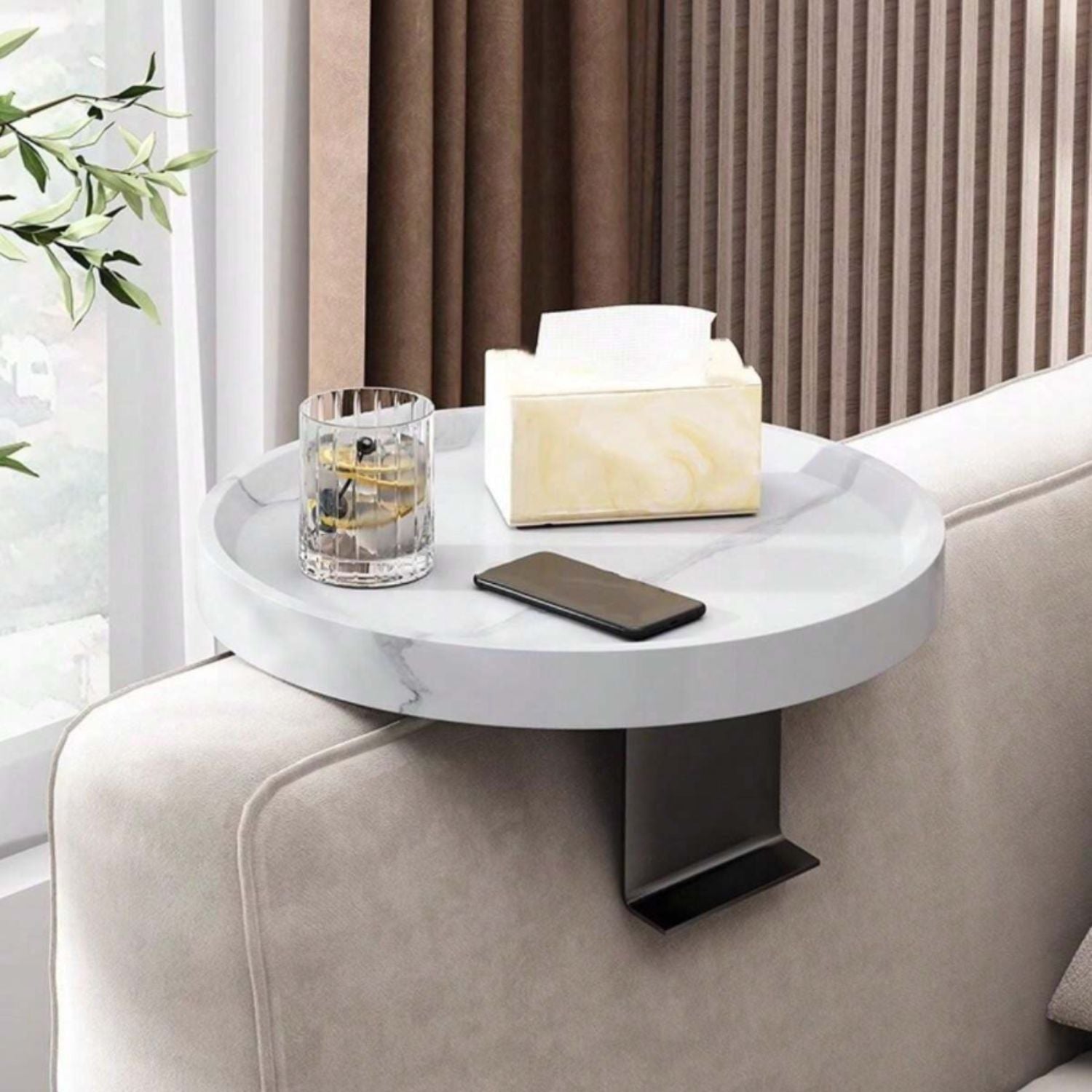 PREVENTA - Mesa Brazo de Sofá Estilo Blanco Mármol