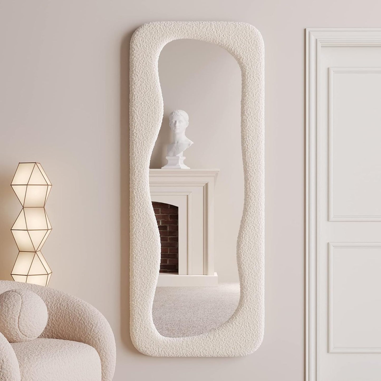 Espejo Blanco Cuerpo Entero Estilo Bouclé 180x80cm