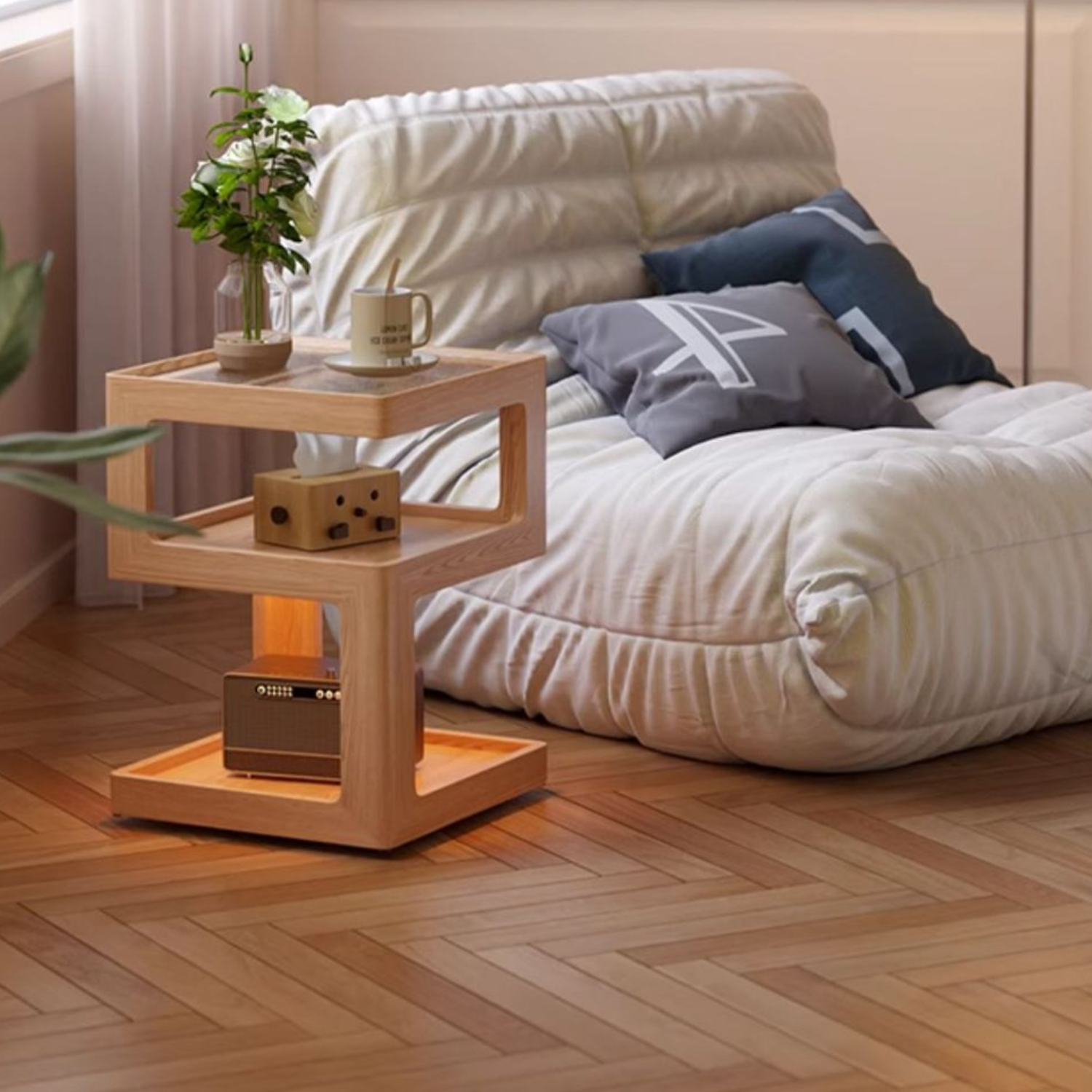 PREVENTA - Mesa Lateral de Madera con Luz Led