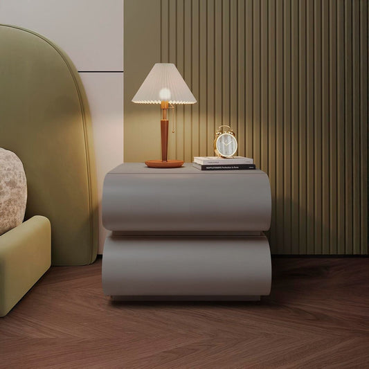 Velador Minimalista Gris Claro Doble Cajon