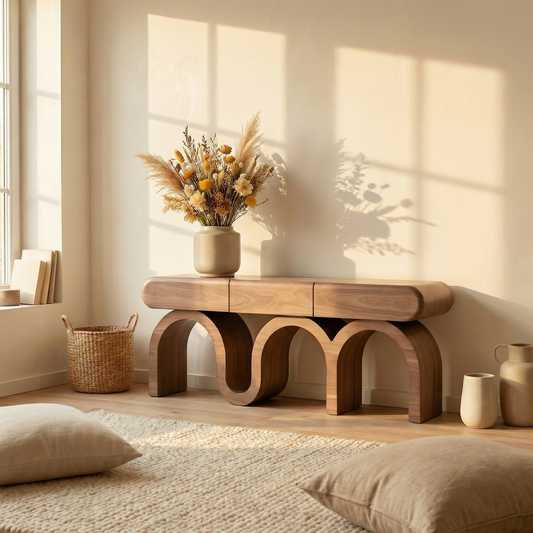 Mesa de Arrimo Triple Curve de Madera