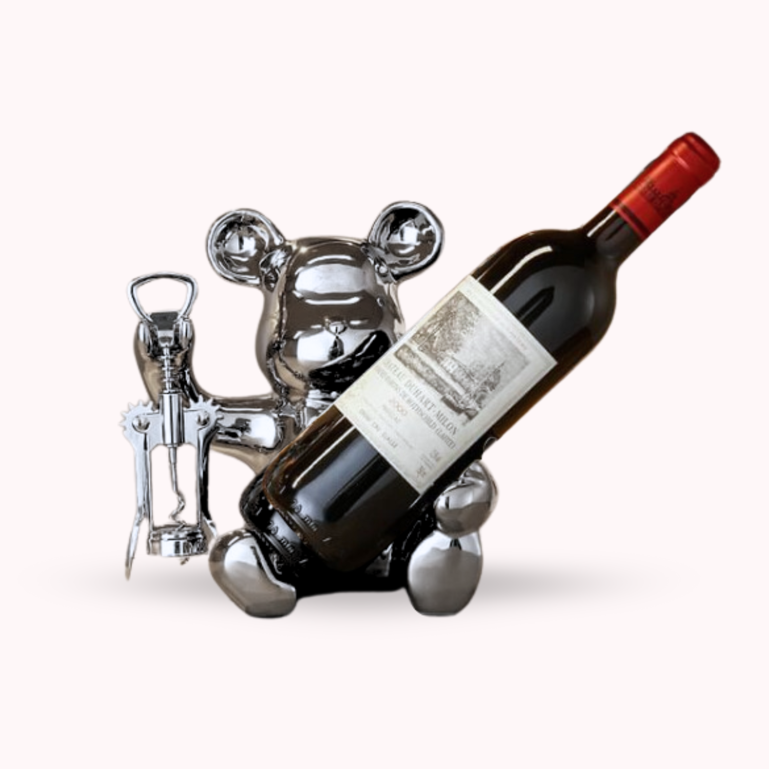Sacacorcho Destapador Y Soporte Botellas Figura Oso Plateado