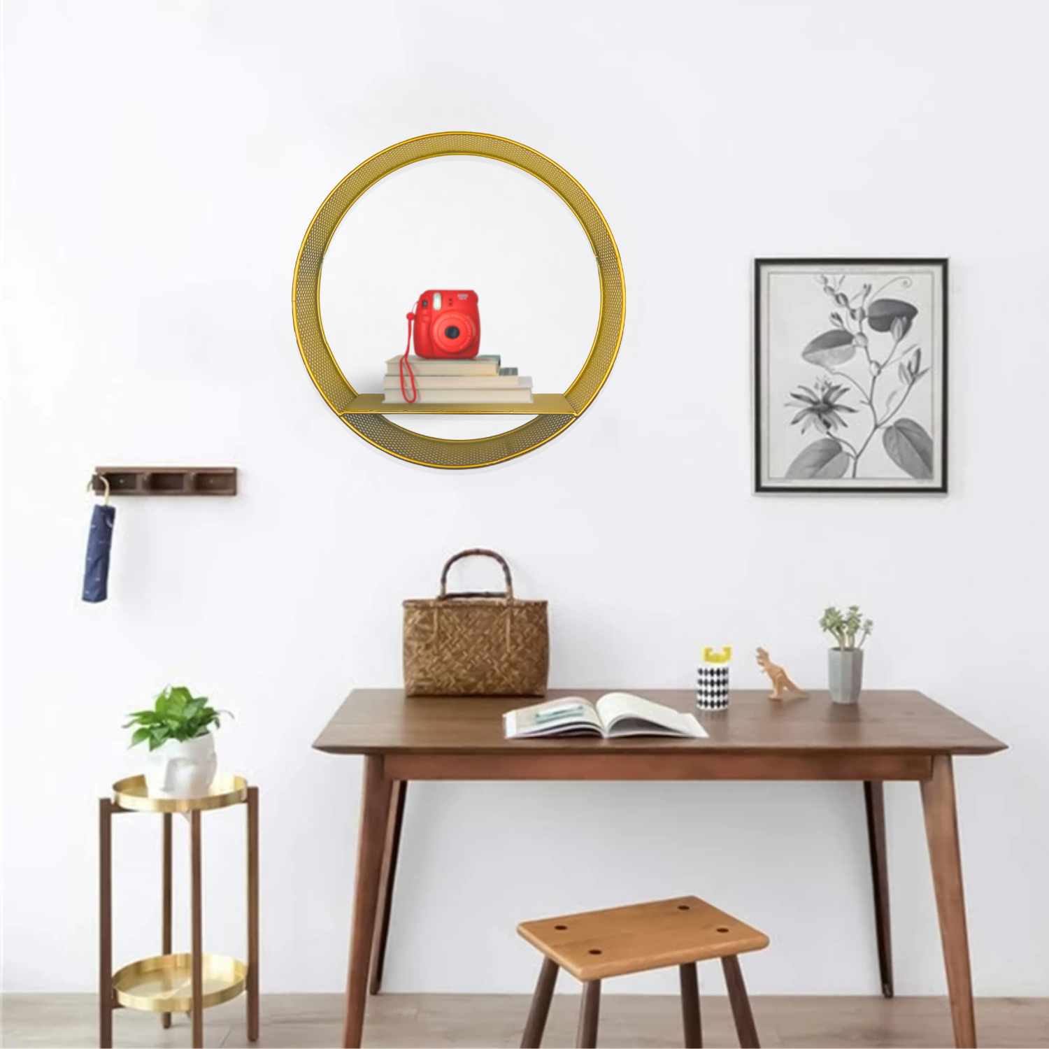 Soporte Porta Llaves Repisa Flotan Circular 35 Cm Cafe