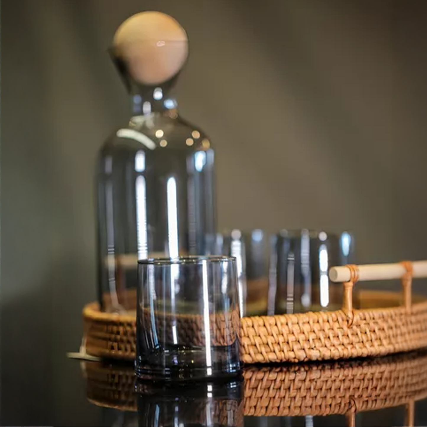 Jarra de Vidrio Decantador Lujoso 4 vasos Gris