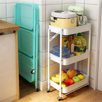 Carrito Organizador Plegable de 3 Niveles Blanco