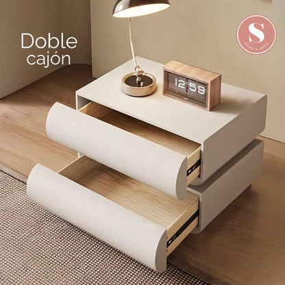 Velador Minimalista Beige Doble Cajon