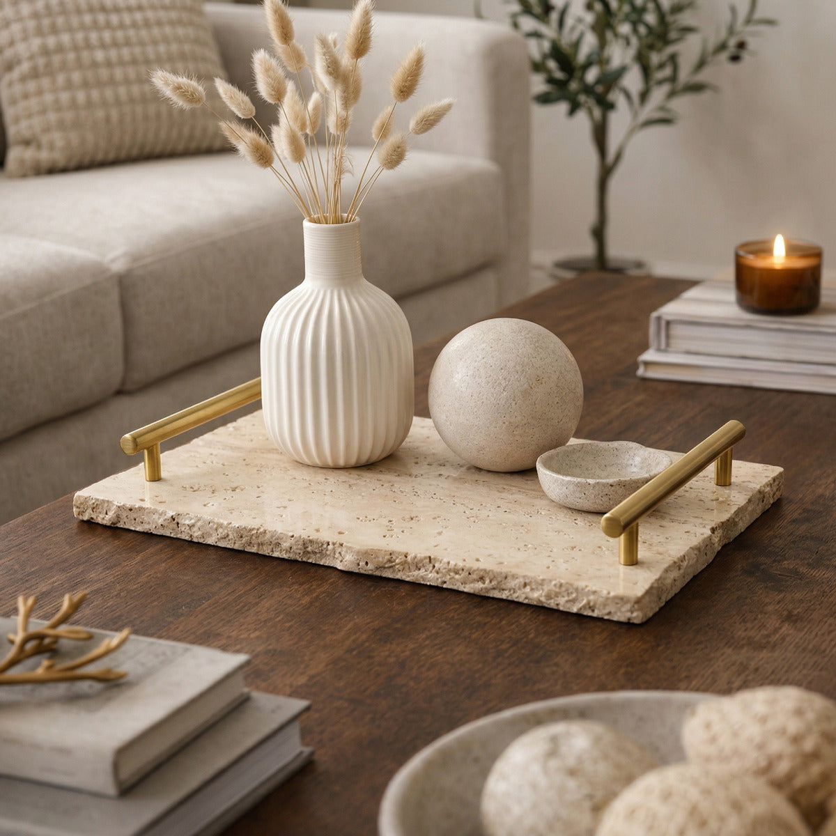 Bandeja Travertino Natural Stones Asa Dorada