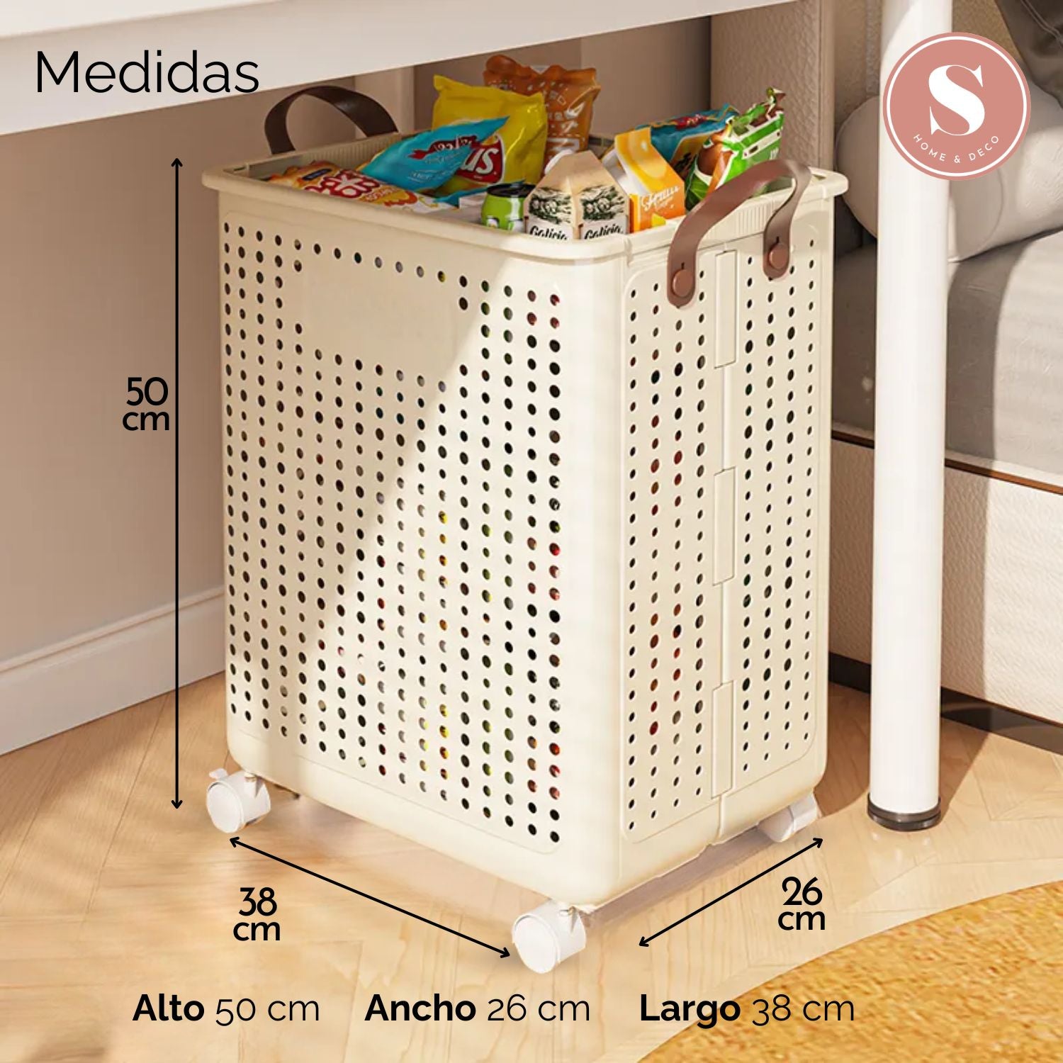 Cesta Plegable con Ruedas y Asas