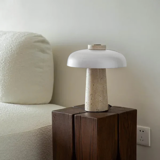 Lampara Led Blanco de Piedra Travertino