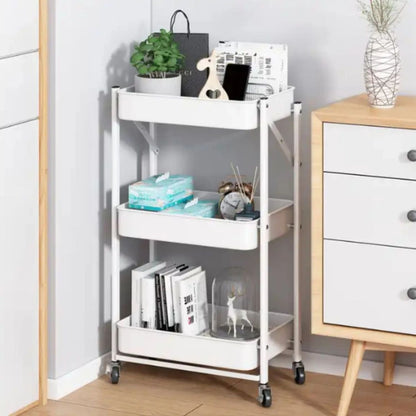 Carrito Organizador Plegable de 3 Niveles Blanco