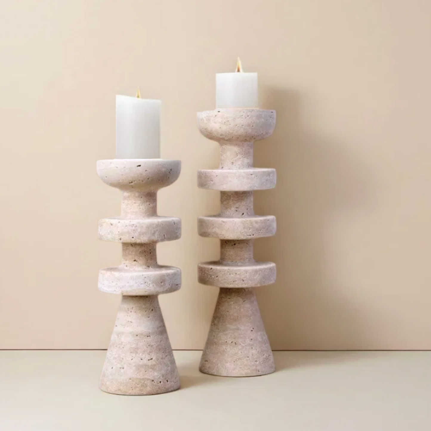 Candelabro Torre Alfil Figura Decorativa Travertino Pequeño