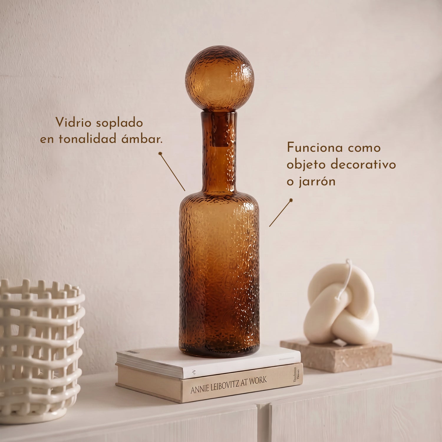 PREVENTA - Botella Decorativa Vidrio Ámbar 50cm