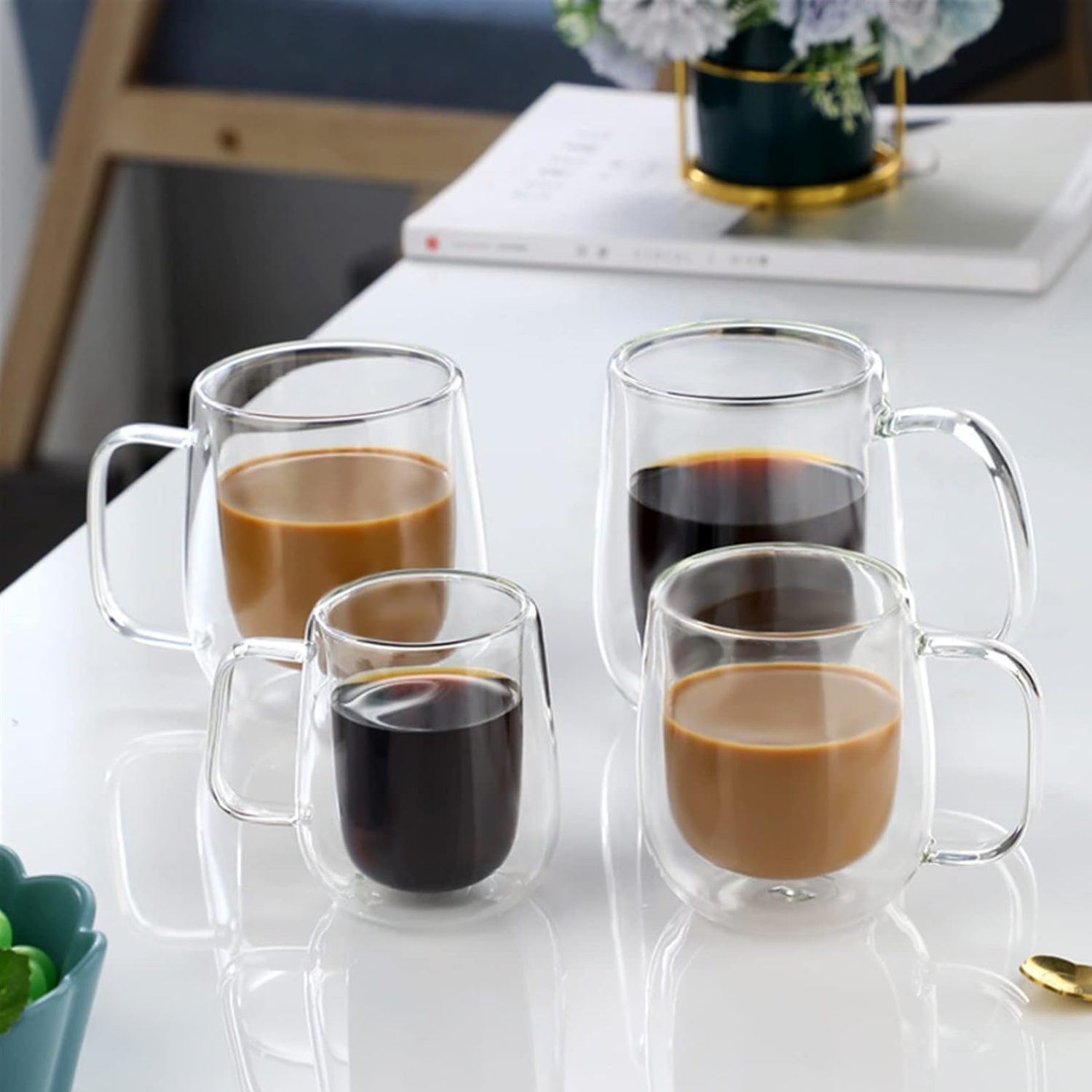 PREVENTA - Set 4 Tazas Doble Pared Vidrio 350 ml