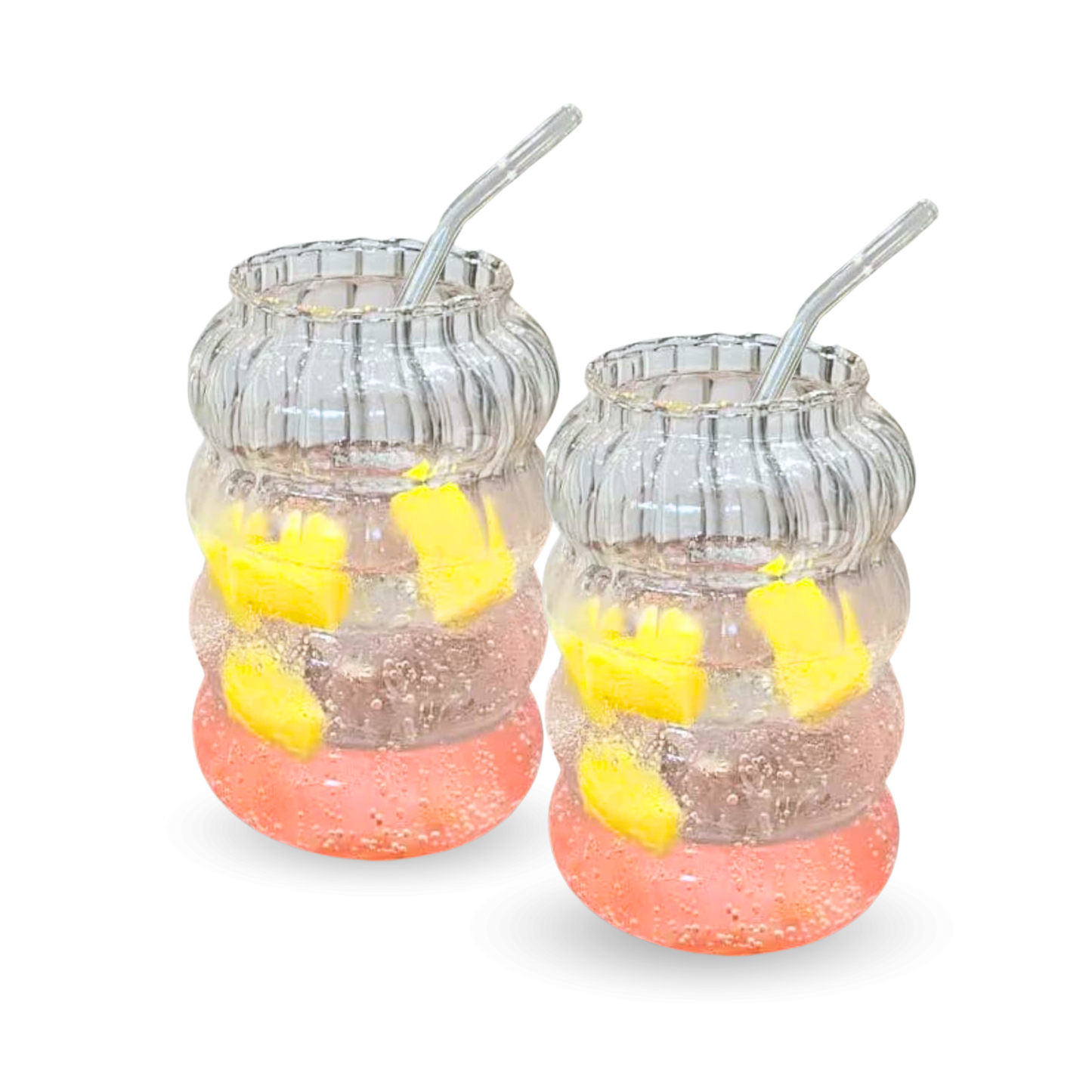 Set 2 Vasos Relieve con Bombilla 800ml