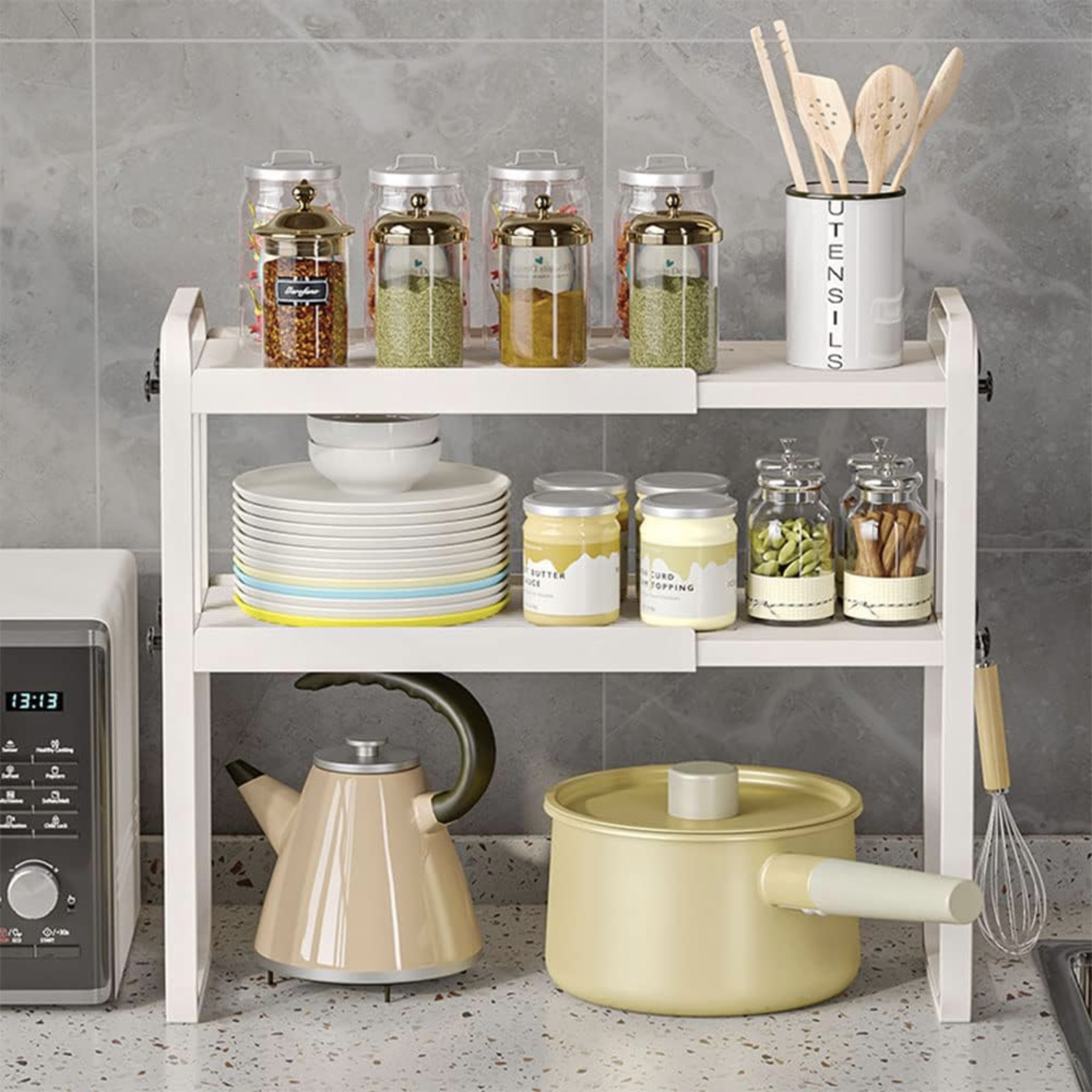 Estante Organizador Extensible Para Cocina 2 Niveles Blanco