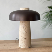 PREVENTA - Lámpara Led Negro De Piedra Travertino Mesa Y Deco