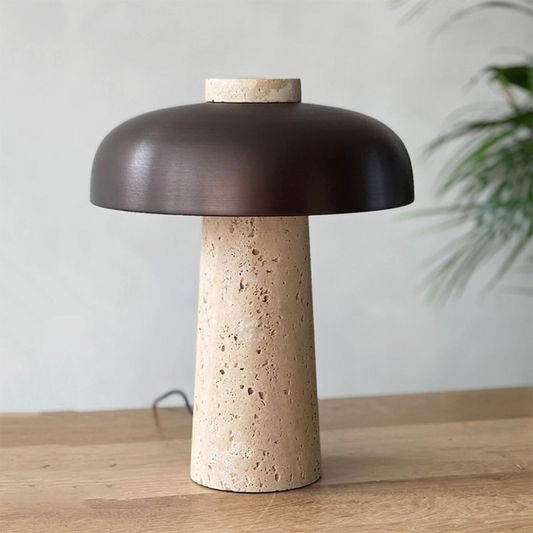 Lampara Led Negro De Piedra Travertino Mesa Y Deco