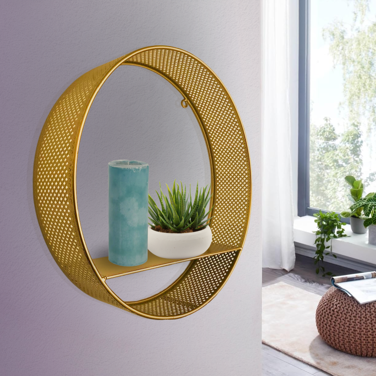 Soporte Porta Llaves Repisa Flotan Circular 35 Cm Cafe