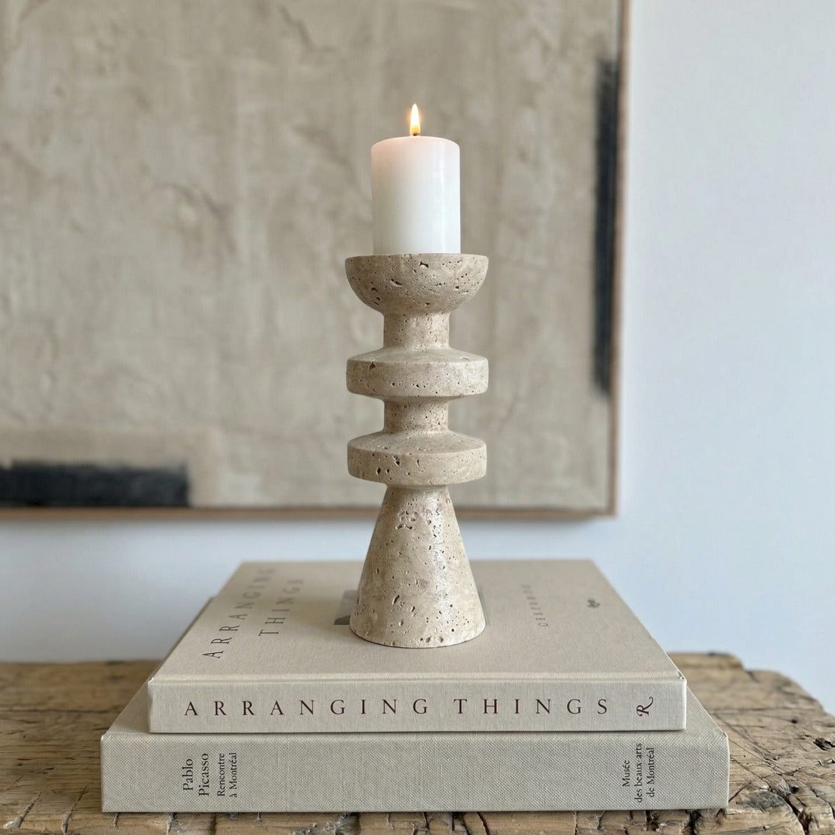 Candelabro Torre Alfil Figura Decorativa Travertino Pequeño