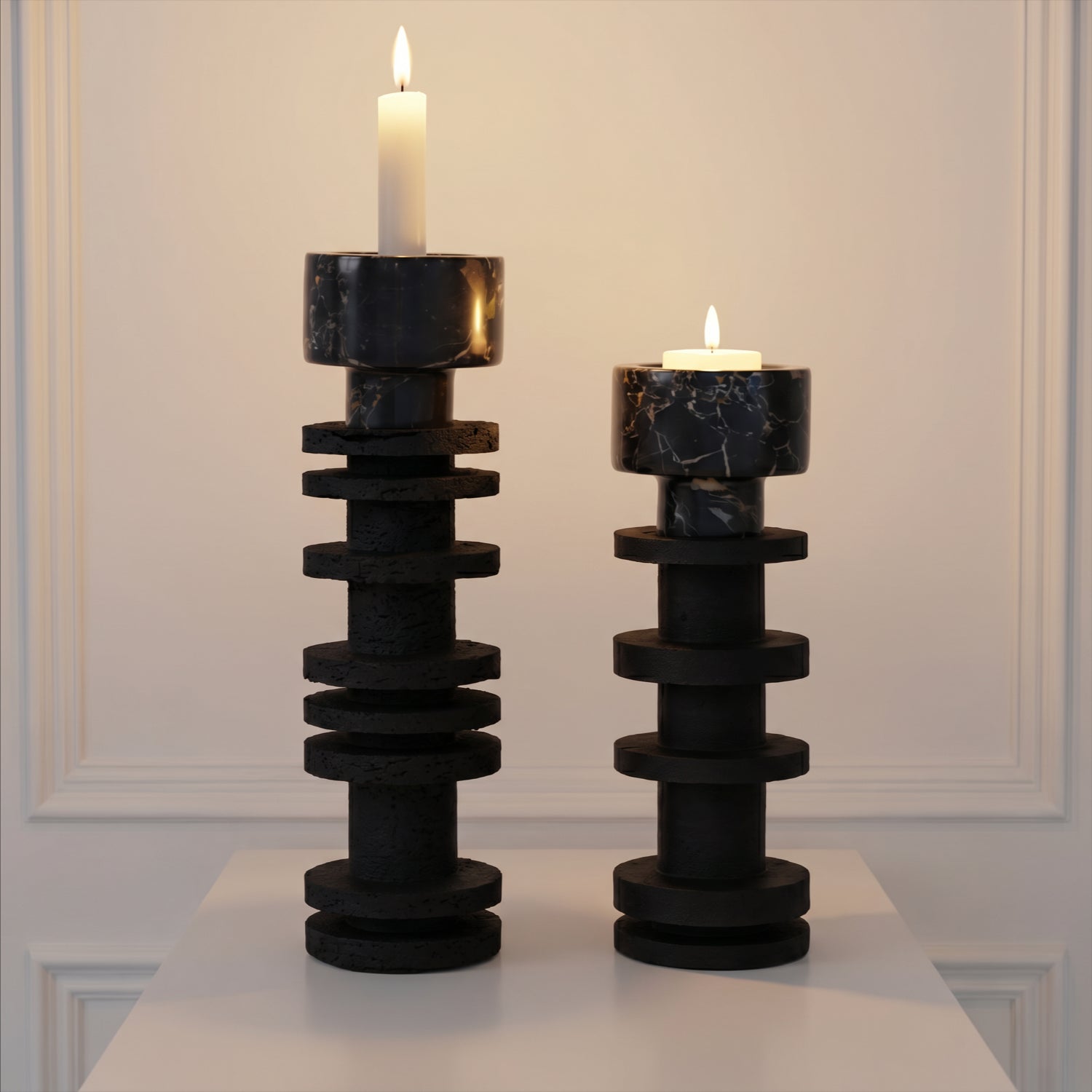 Candelabro Torre Decorativa Travertino Onyx Grande