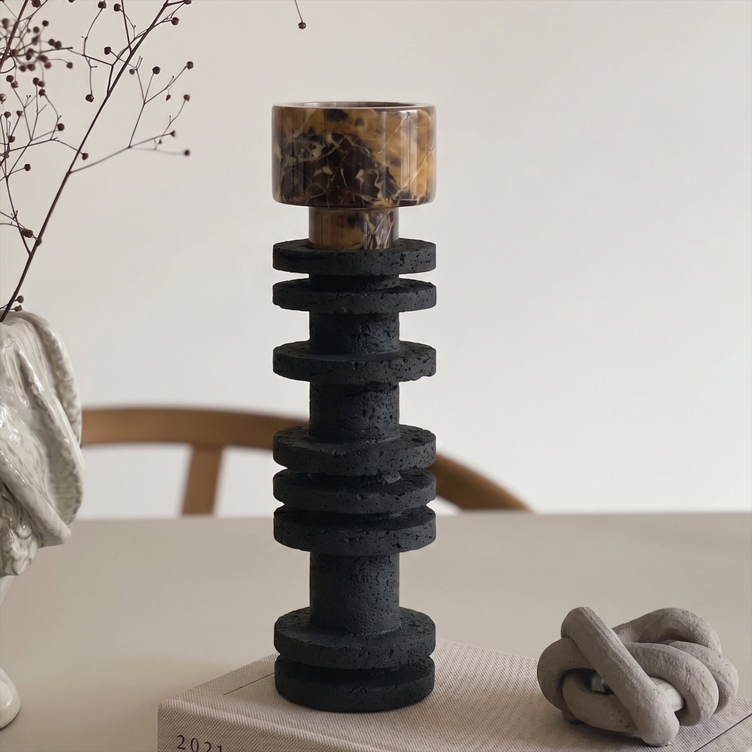 Candelabro Torre Decorativa Travertino Onyx Grande