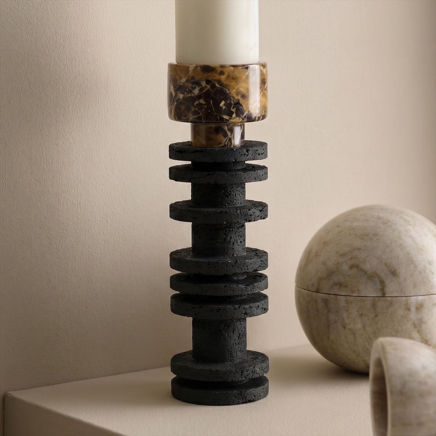Candelabro Torre Decorativa Travertino Onyx Grande