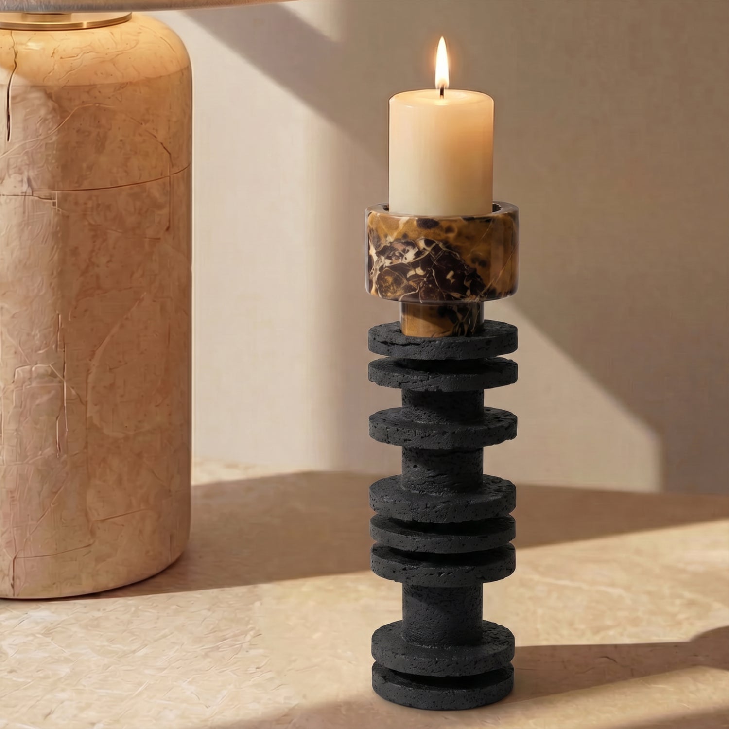 Candelabro Torre Decorativa Travertino Onyx Grande
