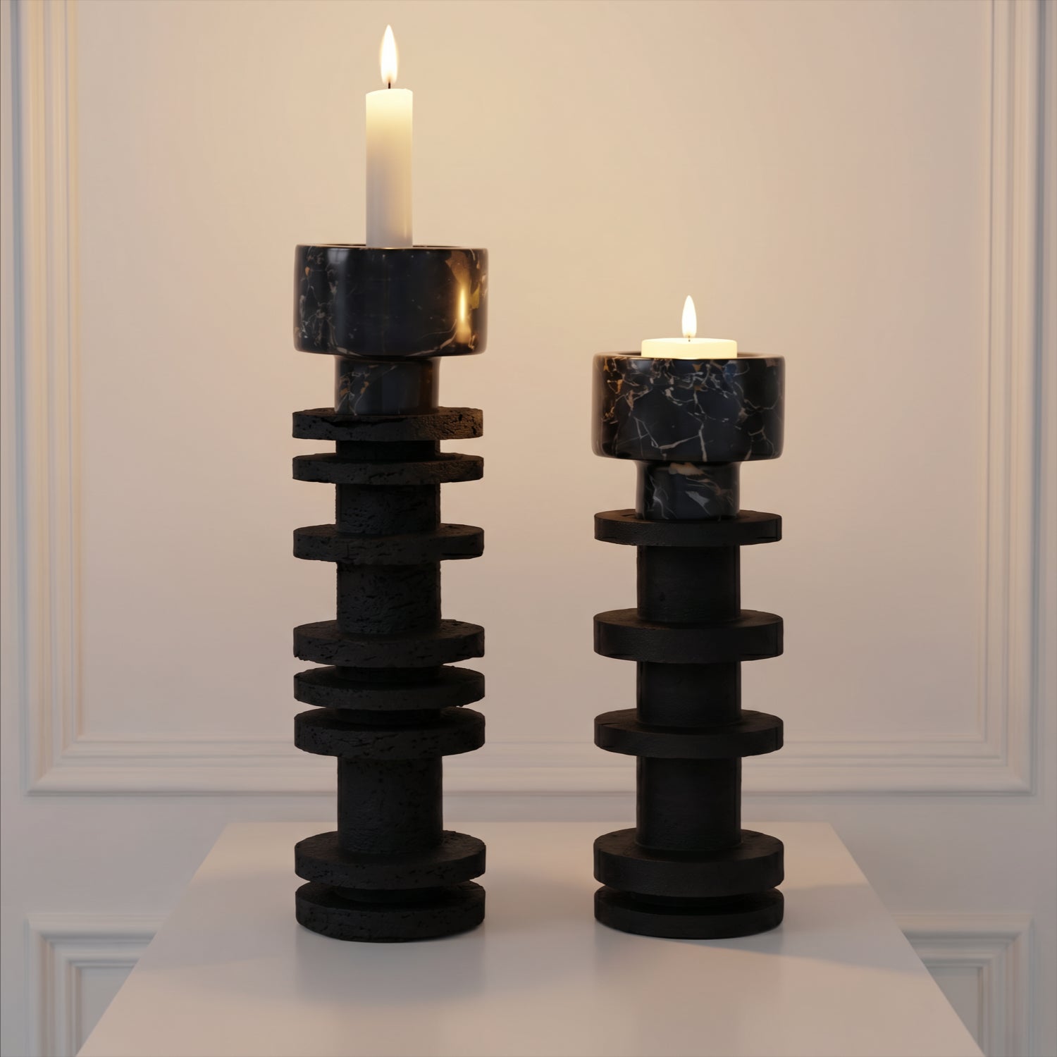 Candelabro Torre Decorativa Travertino Onyx Pequeño