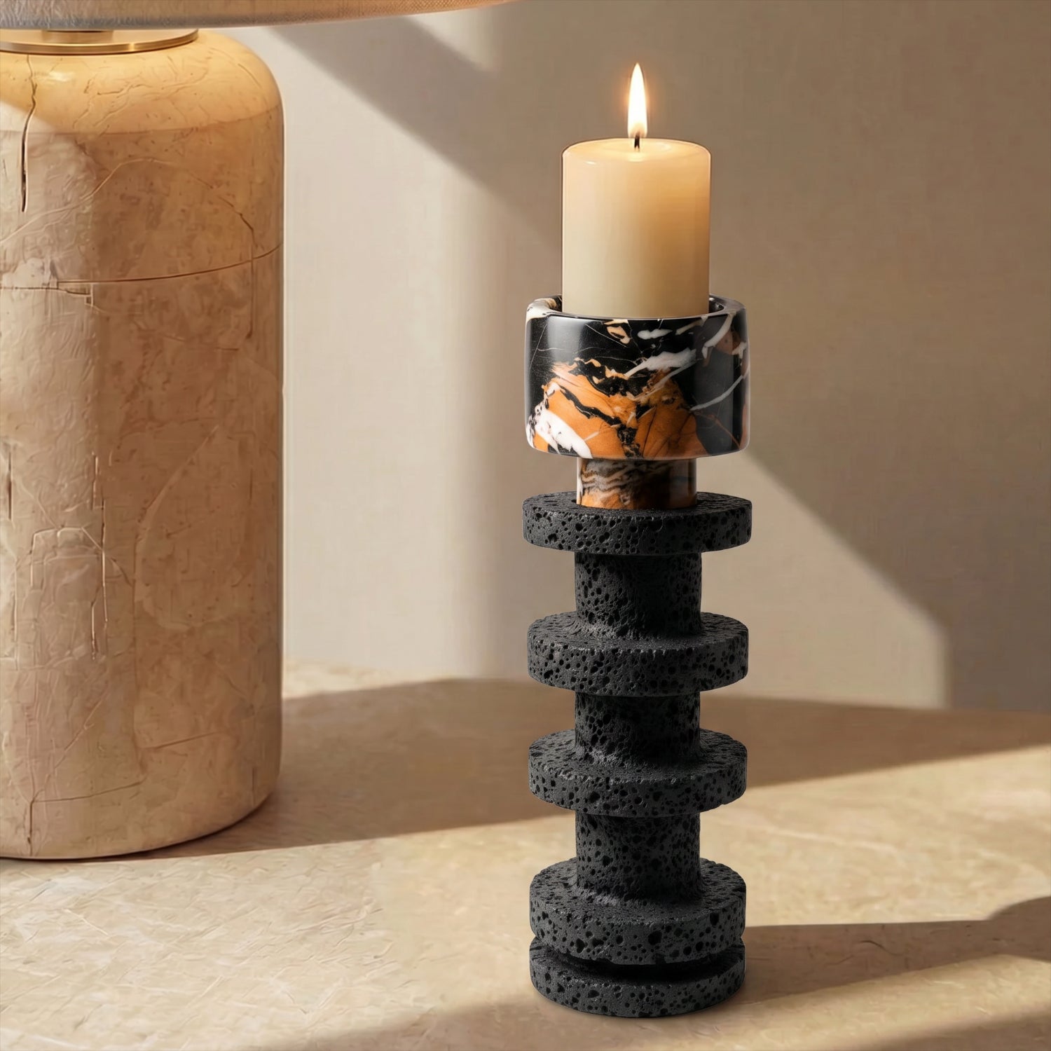 Candelabro Torre Decorativa Travertino Onyx Pequeño
