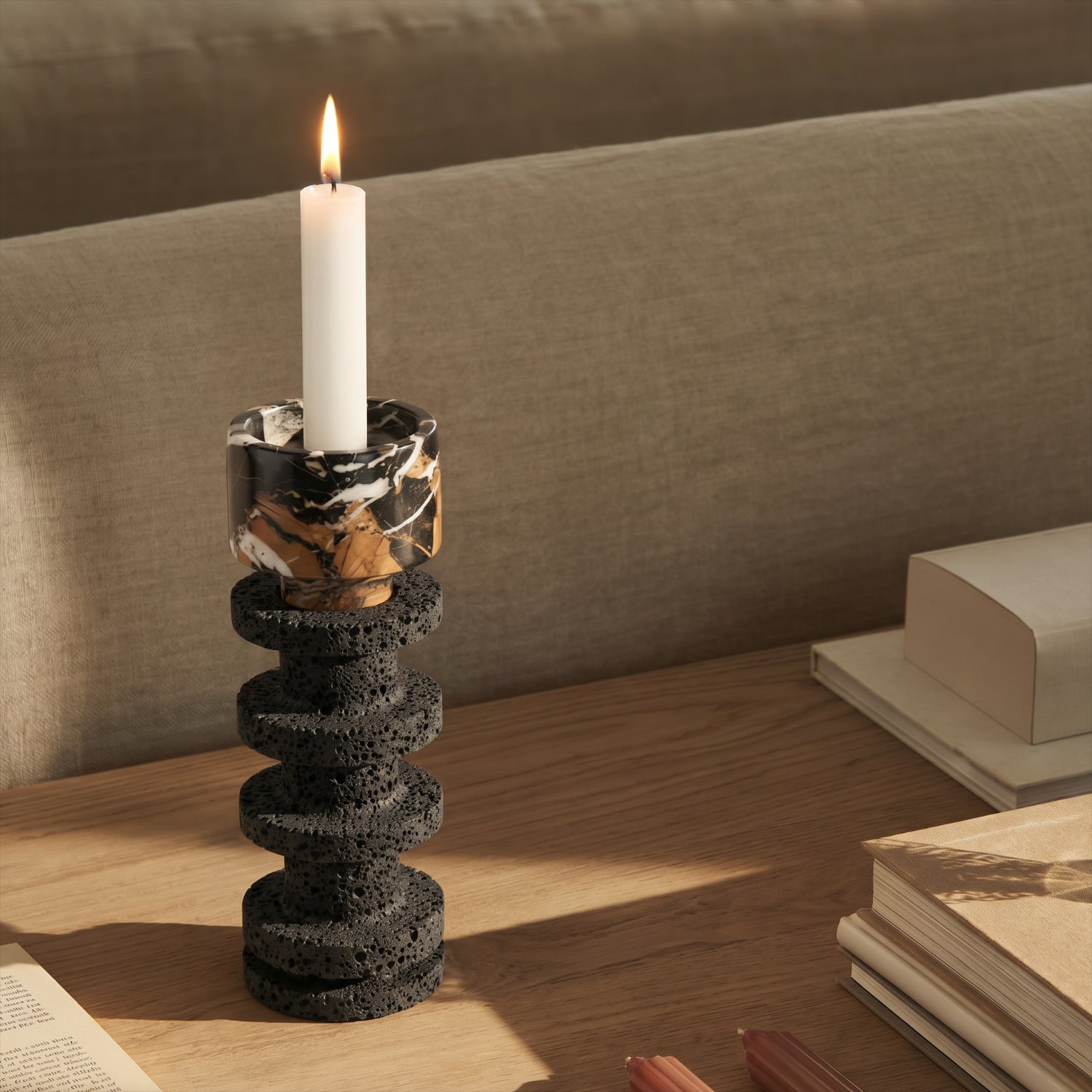 Candelabro Torre Decorativa Travertino Onyx Pequeño