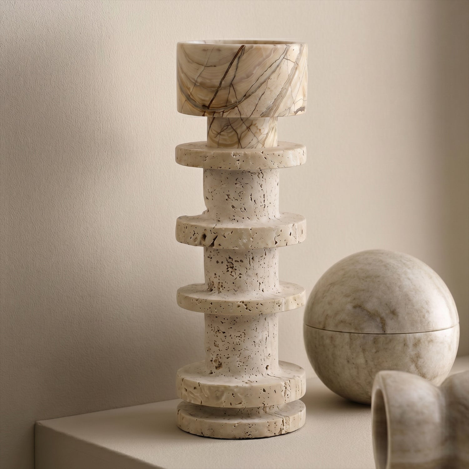 Candelabro Torre Travertino Cinque Anelli