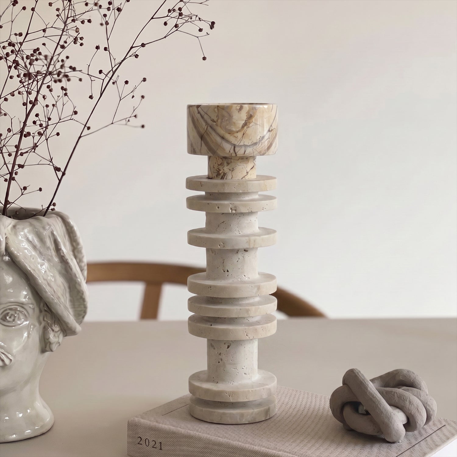 Candelabro Torre Travertino Column Otto Anelli