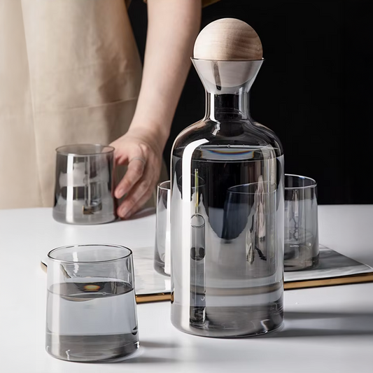 Jarra de Vidrio Decantador Lujoso 4 vasos Gris