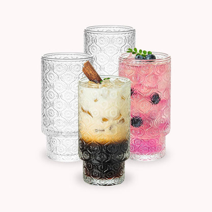 Set de 4 Vasos de vidrio Flor Begonia de 280 ml.
