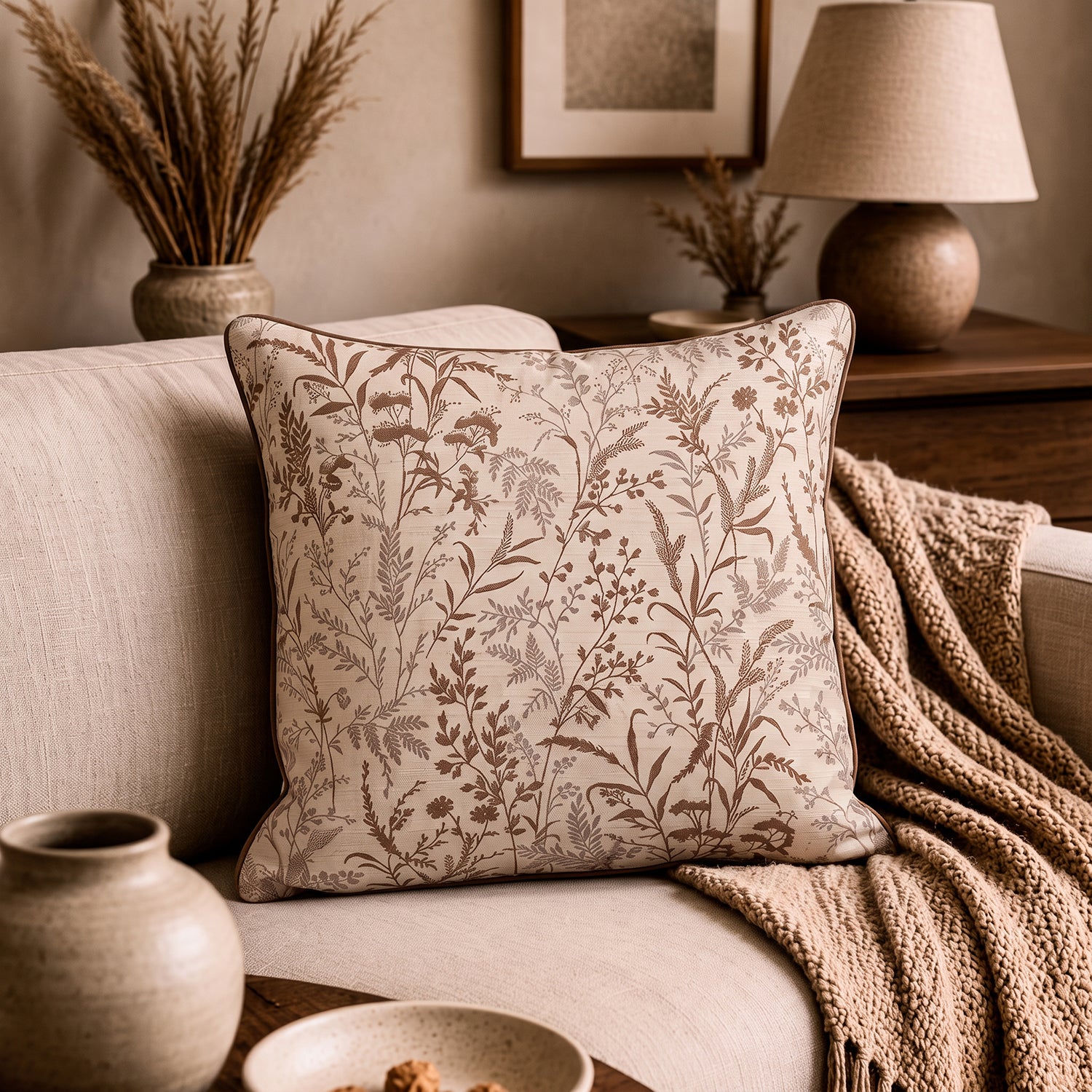 PREVENTA -  Cojín Botánico Jacquard Beige