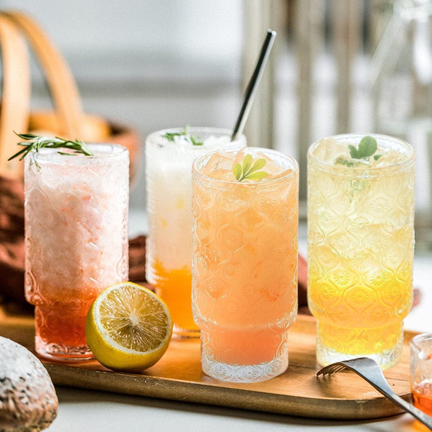 Set de 4 Vasos de vidrio Flor Begonia de 280 ml.