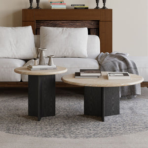 Mesa De Centro Doble Travertino Tono Wengue