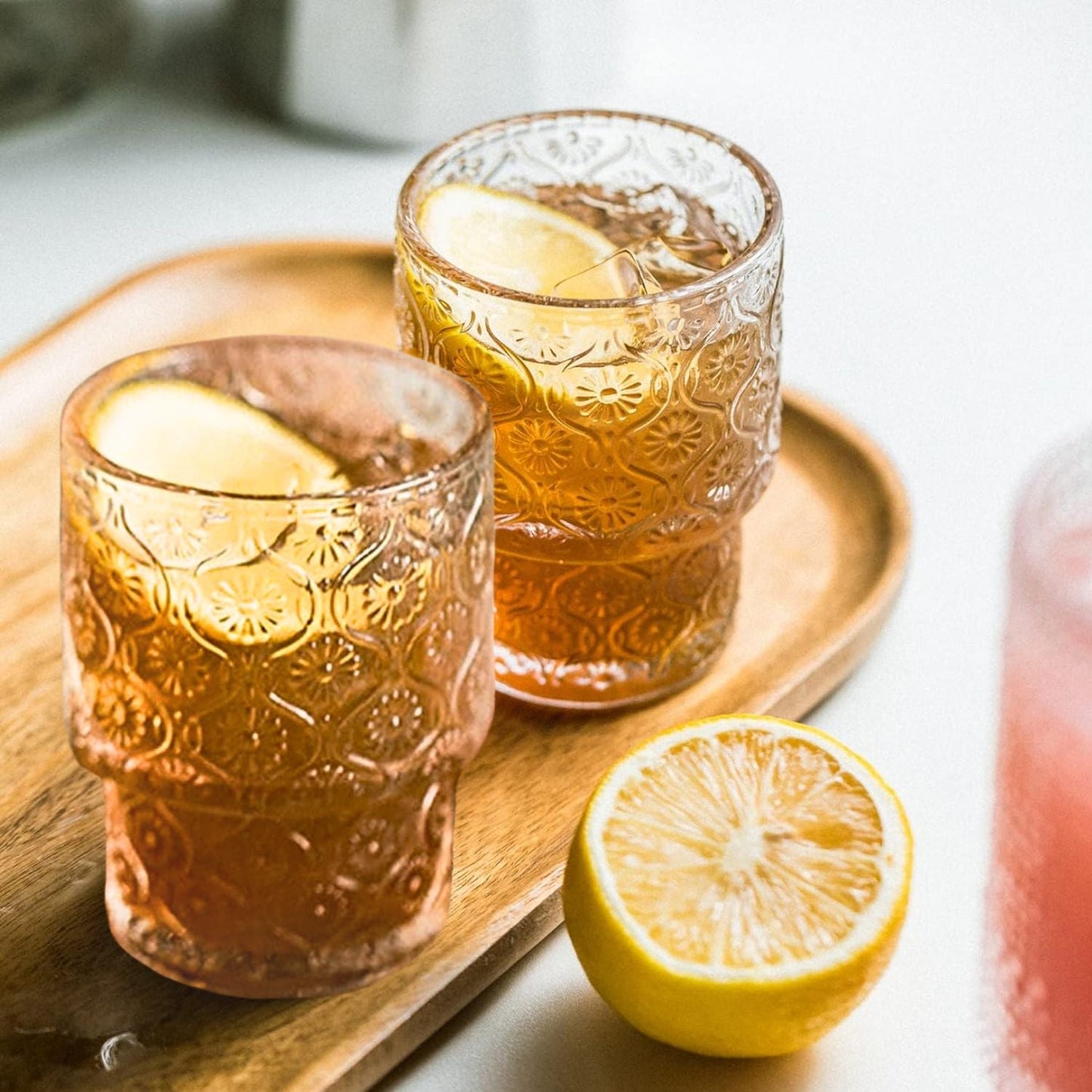 Set de 4 Vasos de vidrio Flor Begonia de 180 ml