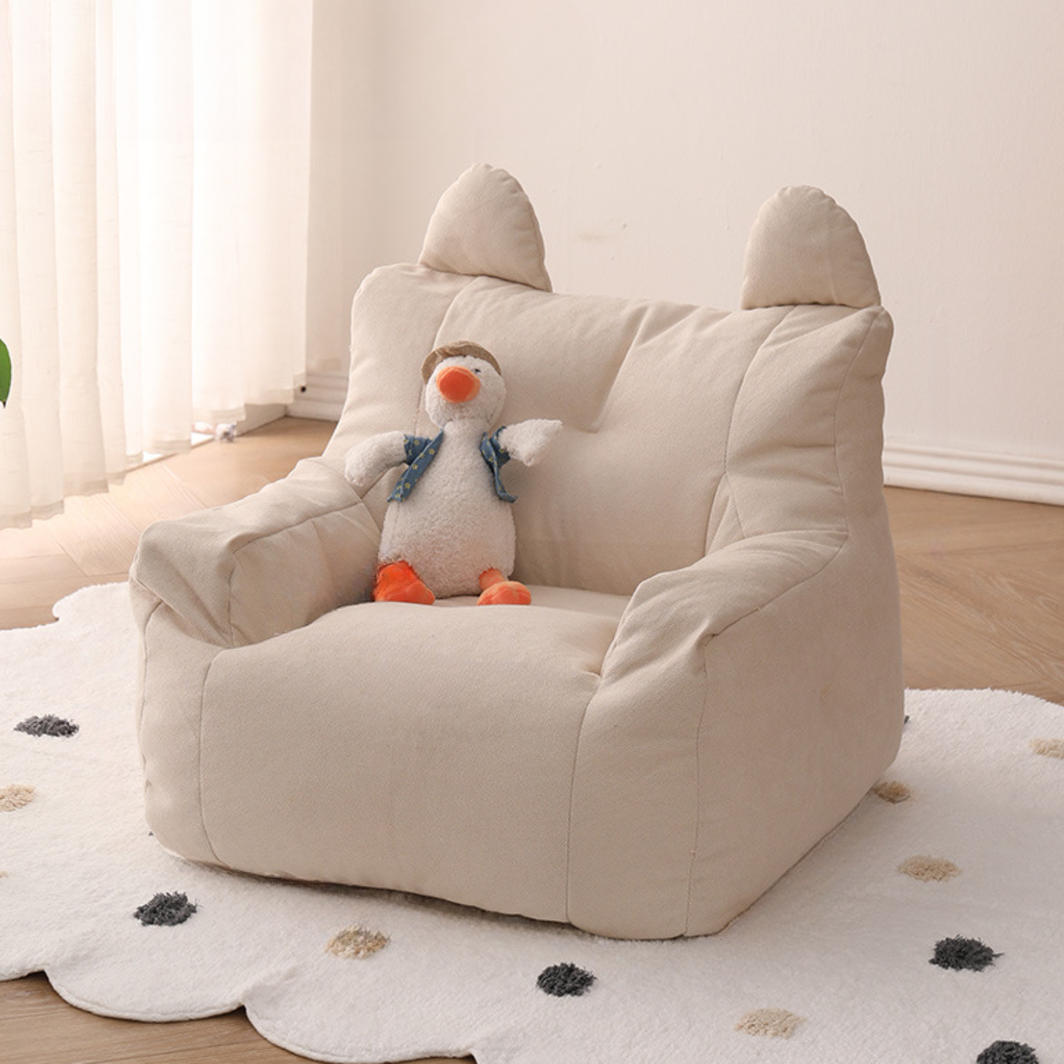 Sillón Para Niños Sofa Puff Infantil Tela Y Brazos Beige