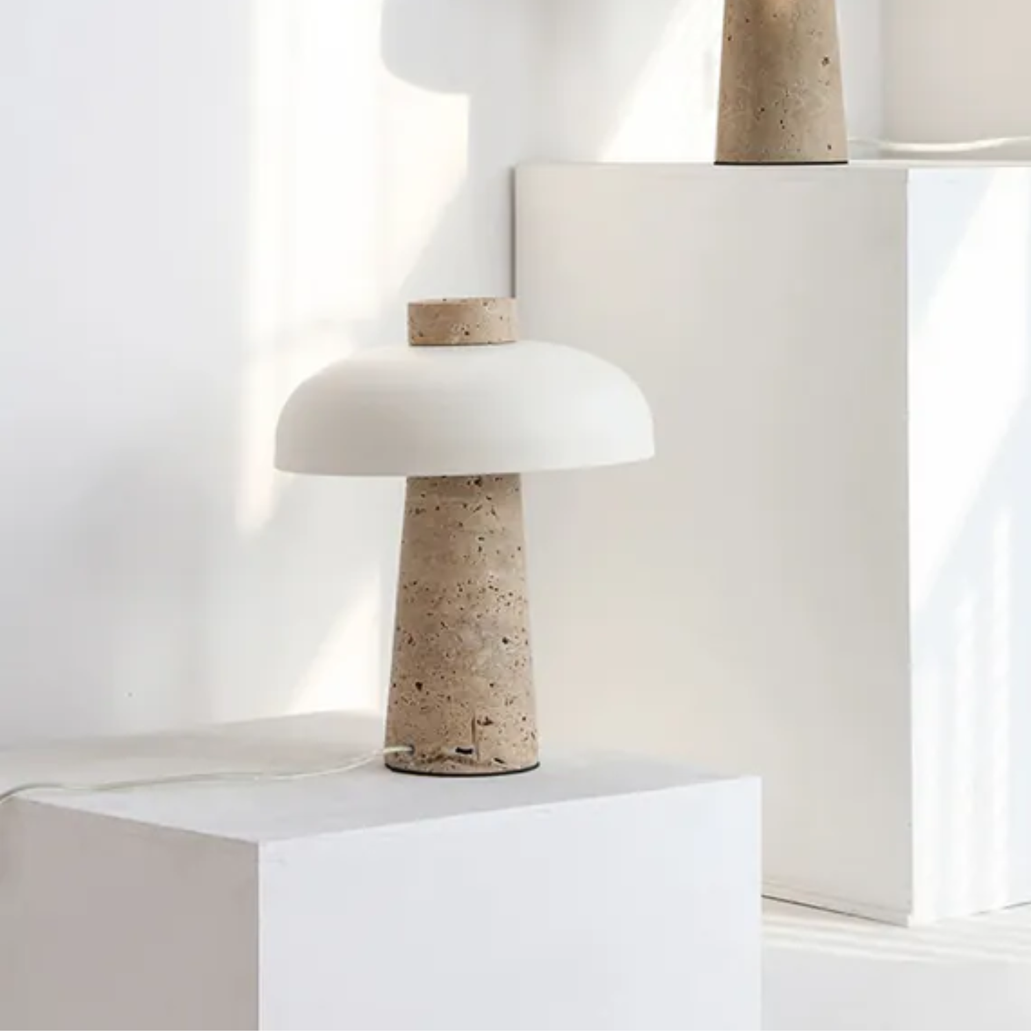 Lámpara Led Blanco de Piedra Travertino