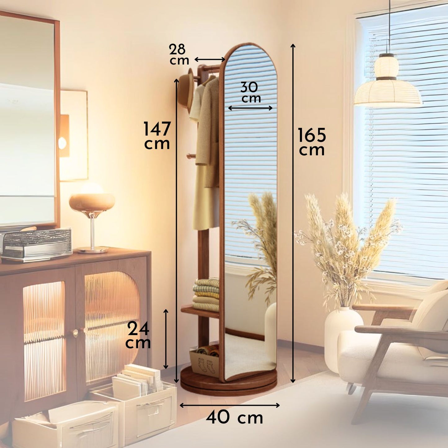 Espejo Giratorio Tipo Armario Con Perchero Y Barra Colgador