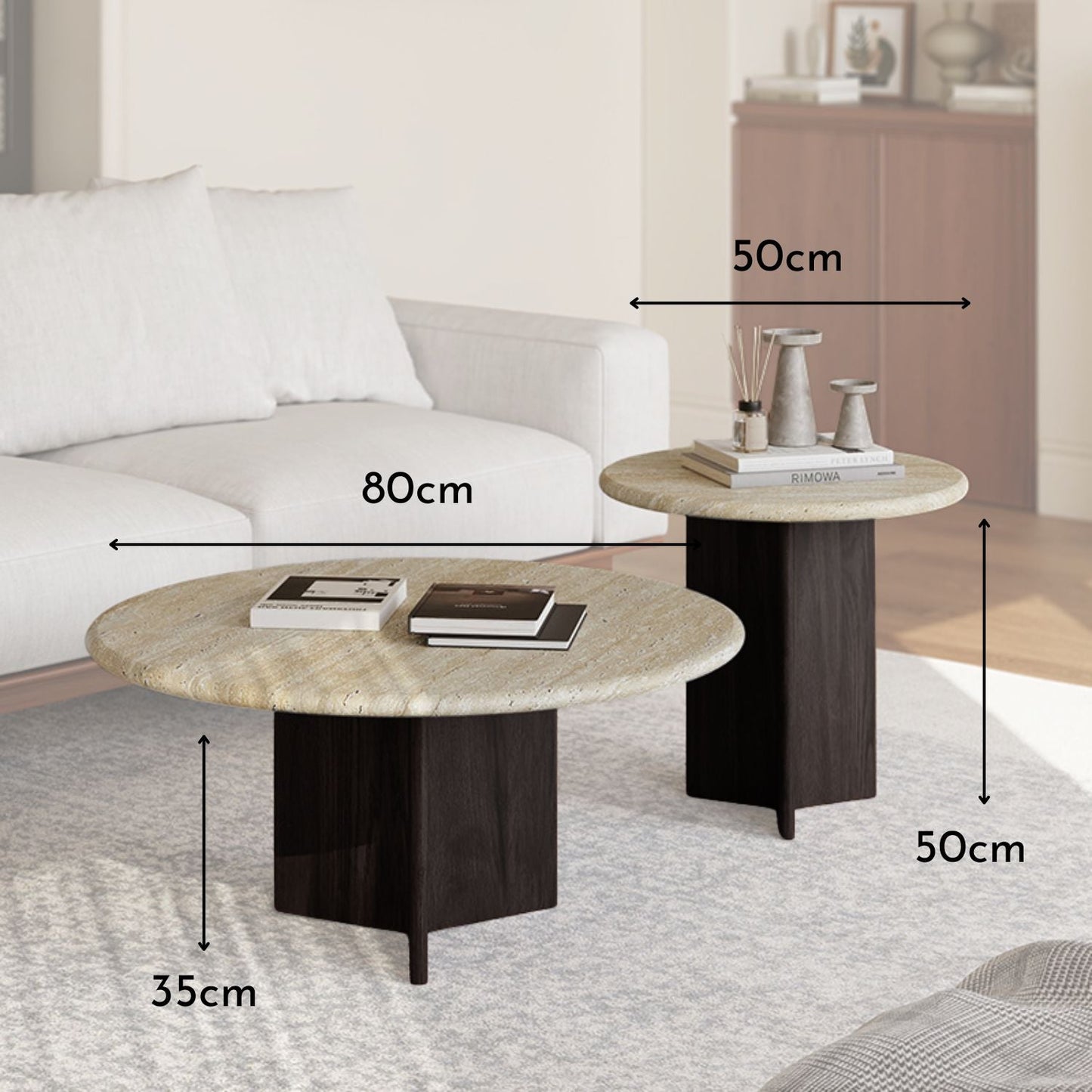 PREVENTA - Mesa De Centro Doble Travertino Tono Wengue