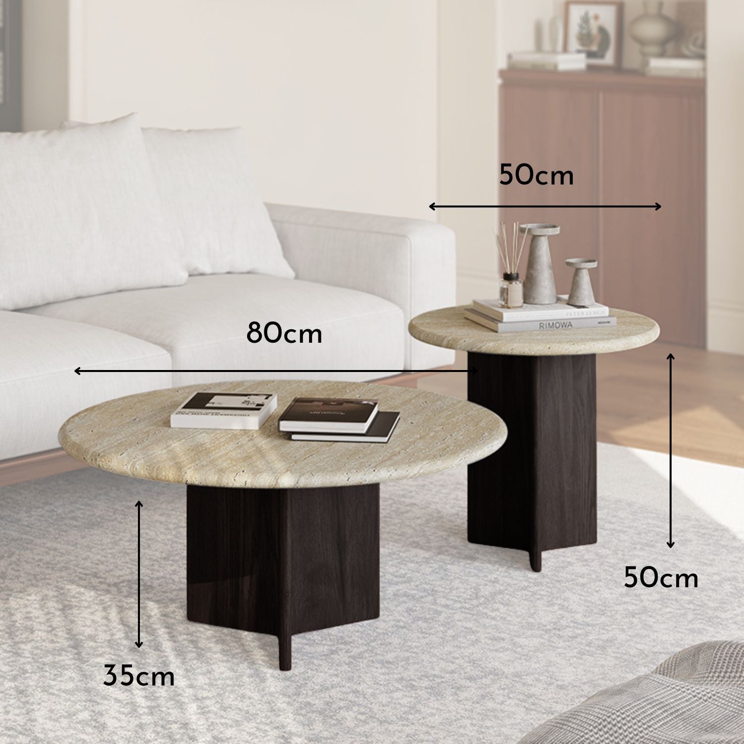 Mesa De Centro Doble Travertino Tono Wengue