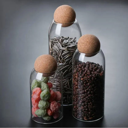 Contenedor de Vidrio y Tapa de Corcho Set 3un